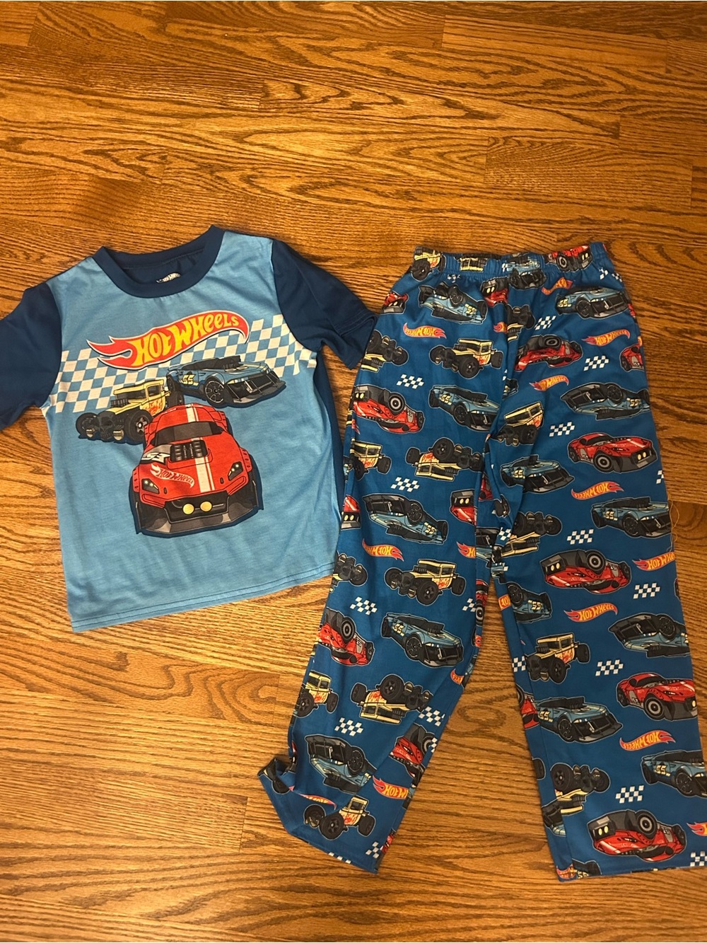Boys Hot Wheels Blue and Navy Pajama Set with Car Graphics